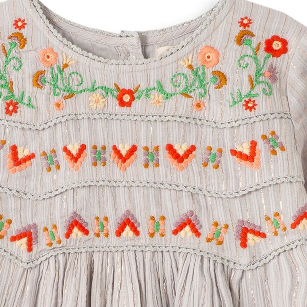 NEW PEEK Kid Shiloh Geometric Floral Embroidered Long Sleeve Baby Doll Dress - Picture 2 of 4